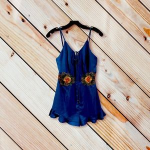 Trendy Sexy “Illa Illa”label Embroidered Flower Romper
